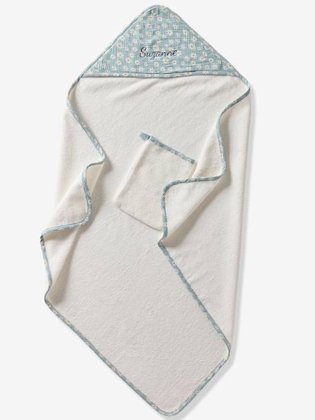 Cape de bain personnalisable et gant de toilette MARGUERITE bleu imprimé - vertbaudet enfant 