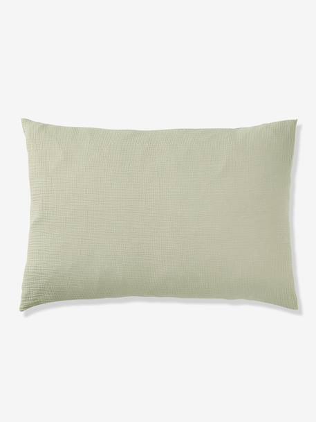 Parure housse de couette et taie d'oreiller unie vert sauge+vieux rose - vertbaudet enfant 