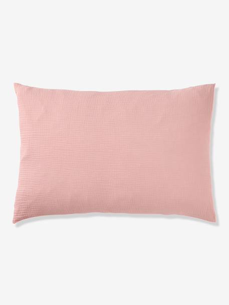 Parure housse de couette et taie d'oreiller unie vert sauge+vieux rose - vertbaudet enfant 