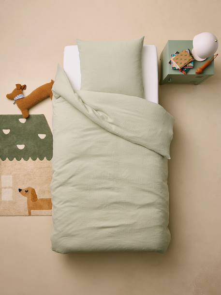 Bedset dekbedovertrek en kussensloop in Ã©Ã©n kleur oudroze+saliegroen - vertbaudet enfant 