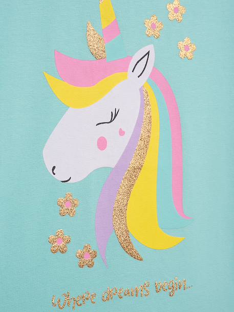 Meisjesshirt met regenboog van pailletten DANAMADE ijsblauw+roze (poederkleur) - vertbaudet enfant 