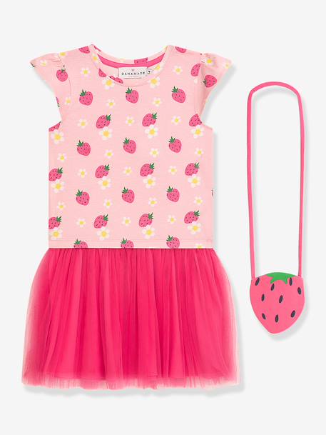 Jurk met aardbei schoudertas, rok van roze tule voor meisjes DANAMADE rozen - vertbaudet enfant 
