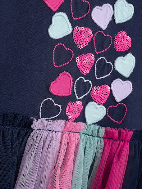 Robe à manches volantées et jupe en tulle fille, application cœur DANAMADE marine - vertbaudet enfant 