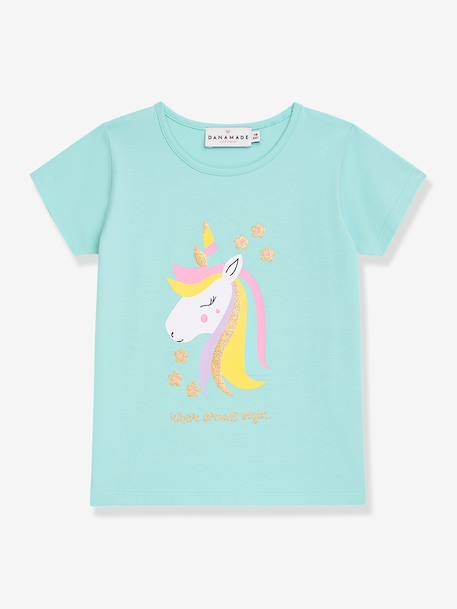 Meisjesshirt met regenboog van pailletten DANAMADE ijsblauw+roze (poederkleur) - vertbaudet enfant 