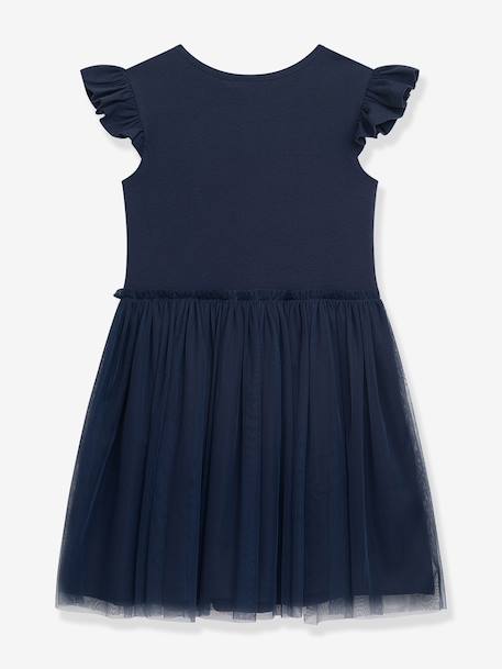 Robe à manches volantées et jupe en tulle fille, application cœur DANAMADE marine - vertbaudet enfant 