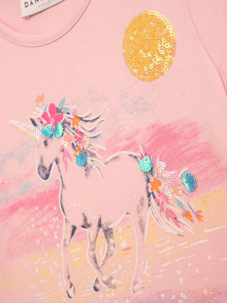 Meisjesjurk DANAMADE met eenhoornprint van pailletten en tule rok roze (poederkleur) - vertbaudet enfant 