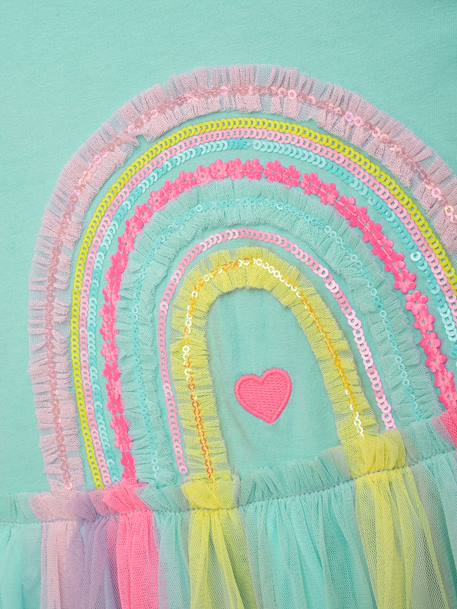 Robe avec jupe en tulle arc-en-ciel et manches volantées fille DANAMADE rose dragée+turquoise - vertbaudet enfant 