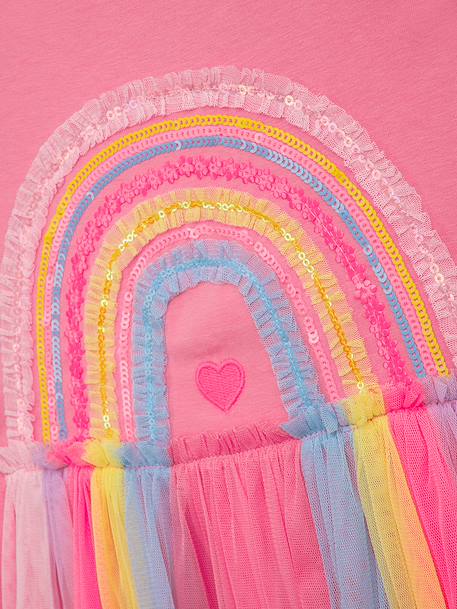 Robe avec jupe en tulle arc-en-ciel et manches volantées fille DANAMADE rose dragée+turquoise - vertbaudet enfant 