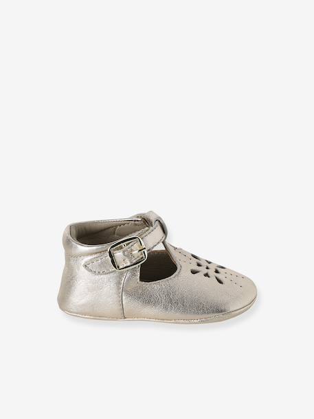 Baby sloffen leer goud+wit - vertbaudet enfant 