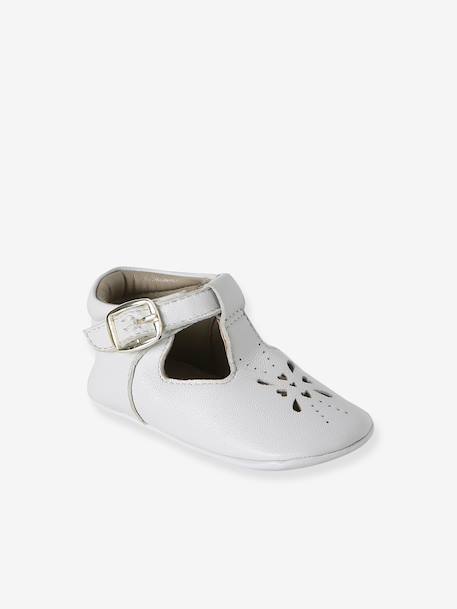 Chaussons bébé cuir blanc+or - vertbaudet enfant 