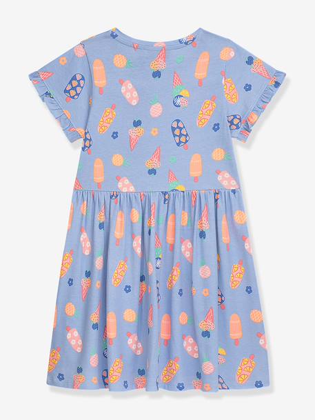 Jerseyjurk met neonprint en ijsmotief voor meisjes DANAMADE hemelsblauw - vertbaudet enfant 