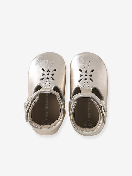 Chaussons bébé cuir blanc+or - vertbaudet enfant 