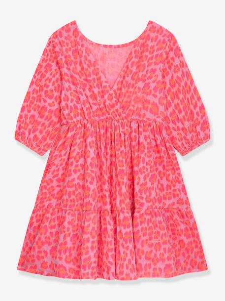 Robe à motif léopard, jupe à volants, manches longues fille DELENA DANAMADE rose - vertbaudet enfant 