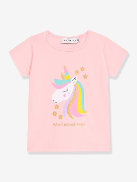Meisjesshirt met regenboog van pailletten DANAMADE ijsblauw+roze (poederkleur) - vertbaudet enfant 