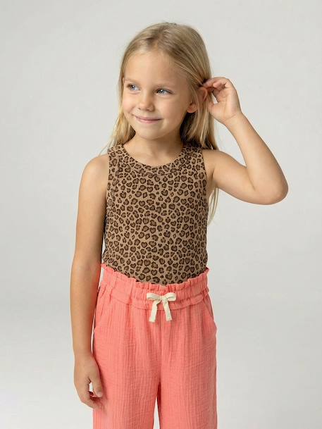 Débardeur fille en côtes beige+écru+rayé bleu+vert sauge - vertbaudet enfant 