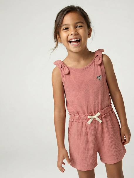Combinaison short fille bi matière gris ardoise+vieux rose - vertbaudet enfant 
