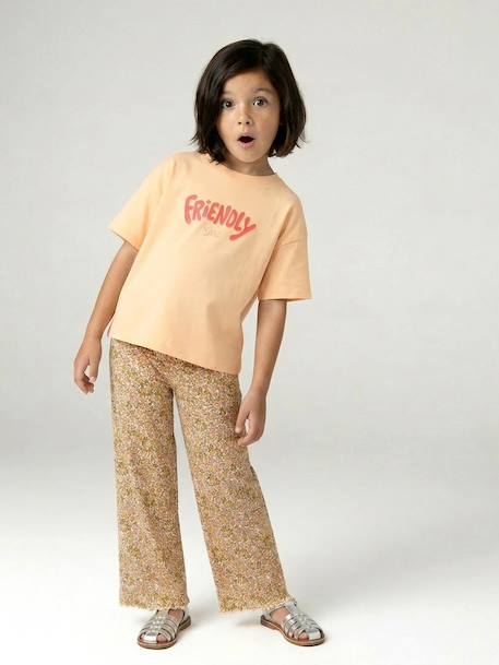 Legging fille en maille côtelé beige+blanc imprimé+écru - vertbaudet enfant 