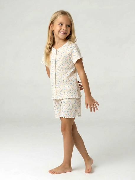 Lot de 2 pyjashort fleurs côtelés écru - vertbaudet enfant 