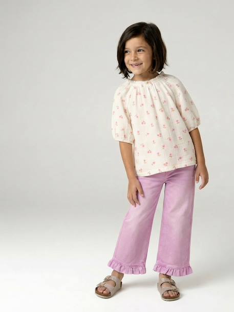 Blouse fille en gaze de coton écru+vanille+vert sauge - vertbaudet enfant 