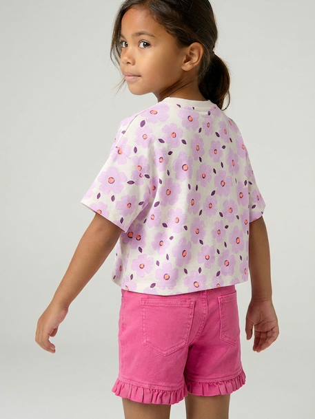 T-shirt fille cropped manches courtes beige+écru+rose poudré - vertbaudet enfant 
