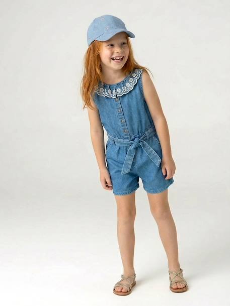 Fille-Salopette, combinaison-Combishort en denim