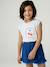T-shirt voor meisjes, cropped, korte mouwen met schoudervulling bleekblauw+lichtroze - vertbaudet enfant 