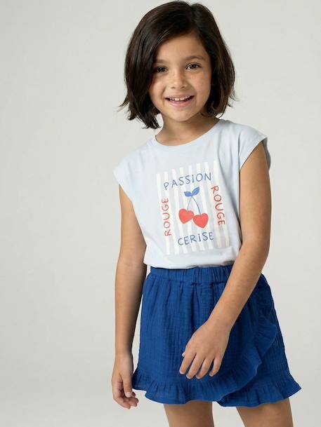 Tee-shirt fille cropped manches courtes épaulées bleu pâle+rose pâle - vertbaudet enfant 