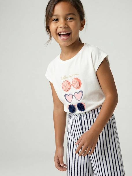 Tee-shirt motif fantaisie fille abricot+bleu grisé+écru - vertbaudet enfant 