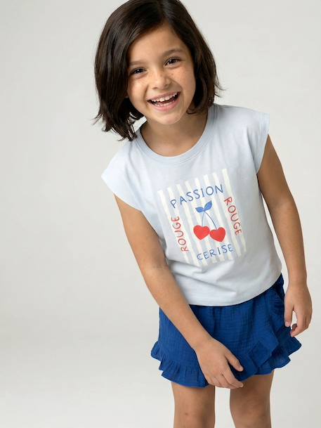 Fille-T-shirt, sous-pull-Tee-shirt fille cropped manches courtes épaulées