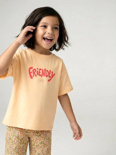 T-shirt fille imprimé manches courtes anthracite+beige+jaune pâle+sable - vertbaudet enfant 