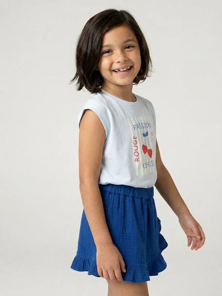 Skort voor meisjes van katoenen gaas felblauw+rood - vertbaudet enfant 