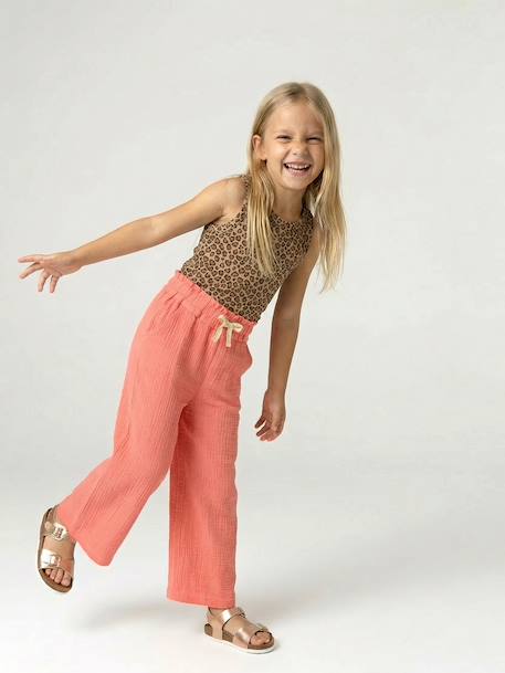 Pantalon large gaze de coton rose+vert de gris - vertbaudet enfant 
