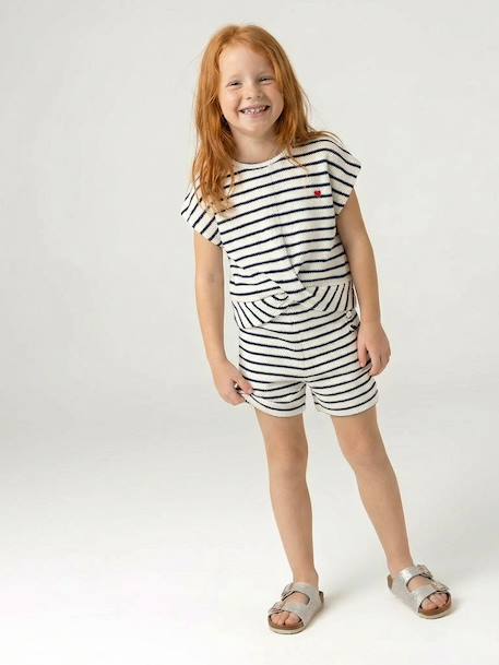 Ensemble fille t-shirt short en maille fantaisie écru+rose - vertbaudet enfant 