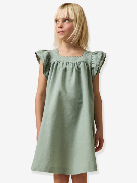 Robe courte fille rose pâle+vert sauge - vertbaudet enfant 