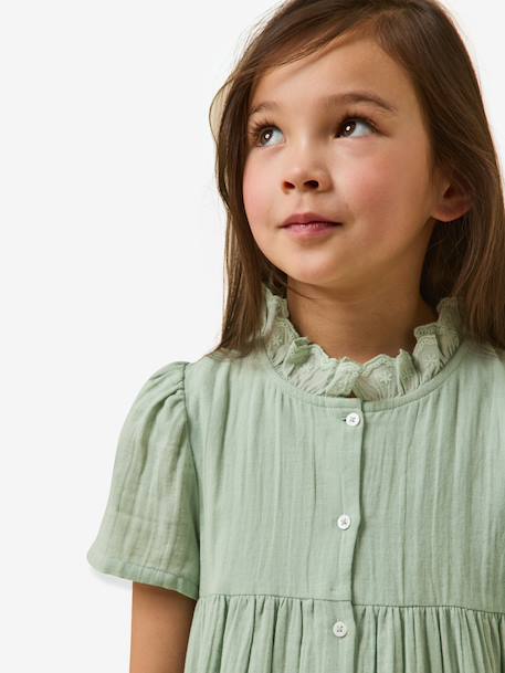 Korte jurk van katoengaas saliegroen - vertbaudet enfant 