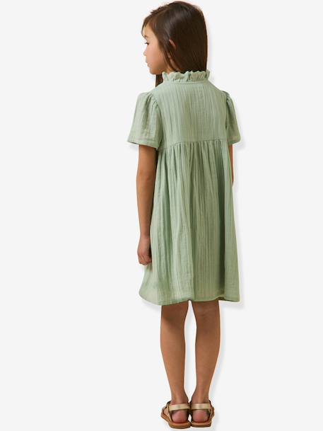Korte jurk van katoengaas saliegroen - vertbaudet enfant 
