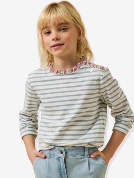 T-shirt manches longues marinière rose clair - vertbaudet enfant 
