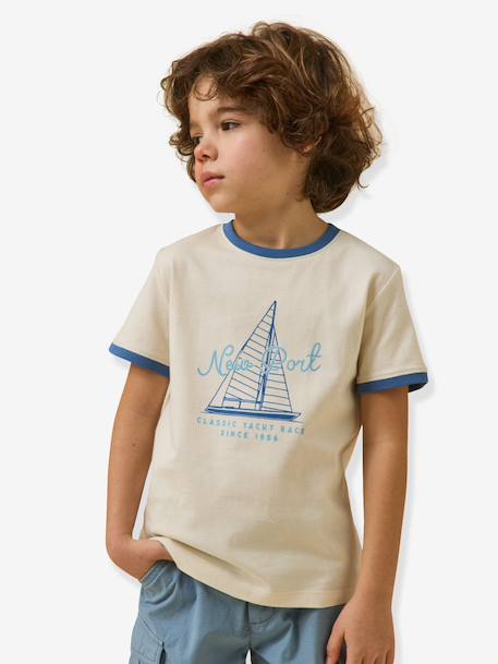 Tee-shirt à col contrasté garçon écru - vertbaudet enfant 