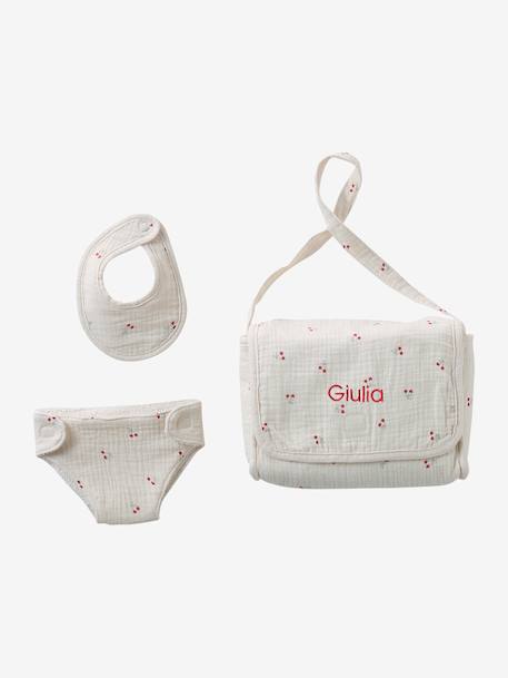 Premium poppenluiertas + luier + slab ecru+rood - vertbaudet enfant 