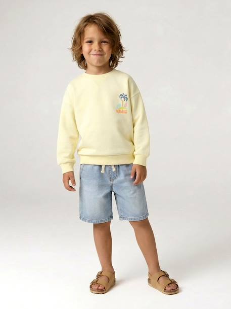 Sweat col rond manches longues jaune pâle+mangue+vert d'eau - vertbaudet enfant 