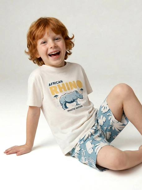 Set T-shirt + short jongens katoen ecru - vertbaudet enfant 