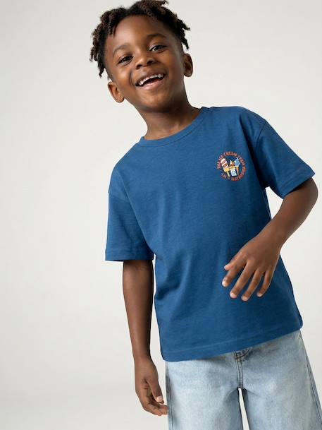 Jongensshirt met motief op de voor- en achterkant hemelsblauw+oceaanblauw+rozenhout+wit - vertbaudet enfant 