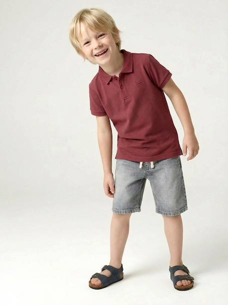 Polo garçon manches courtes broderie poitrine blanc+bleu+jaune pâle+kaki clair+MARINE+terracotta - vertbaudet enfant 