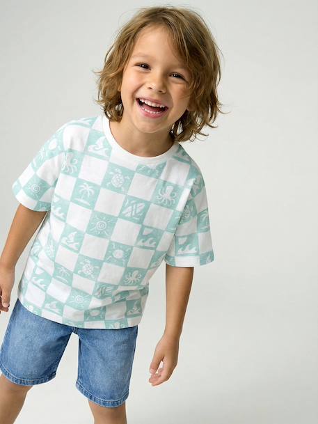 T-shirt manches courtes blanc+vert d'eau - vertbaudet enfant 