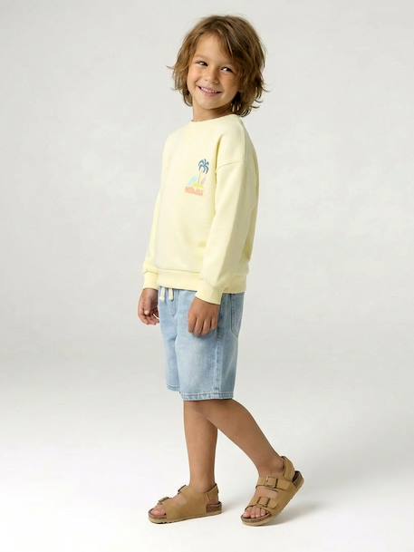 Sweat col rond manches longues jaune pâle+mangue+vert d'eau - vertbaudet enfant 