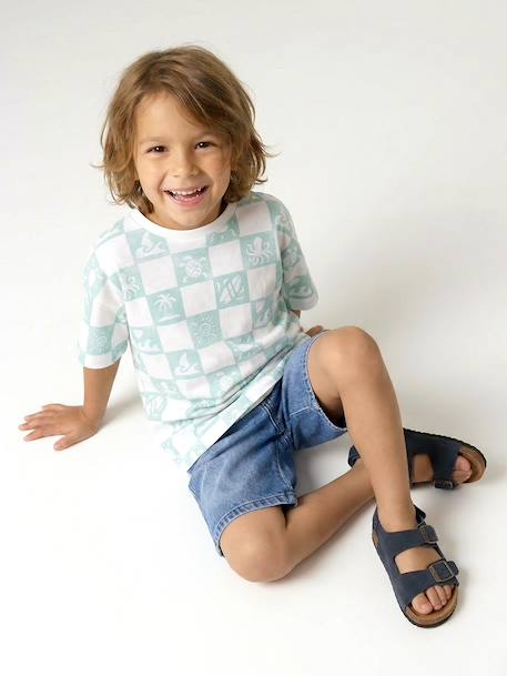 T-shirt manches courtes blanc+vert d'eau - vertbaudet enfant 