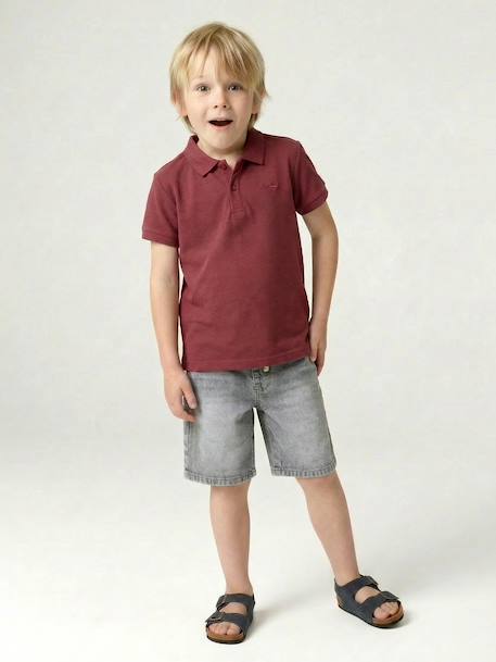 Polo garçon manches courtes broderie poitrine blanc+bleu+jaune pâle+kaki clair+MARINE+terracotta - vertbaudet enfant 
