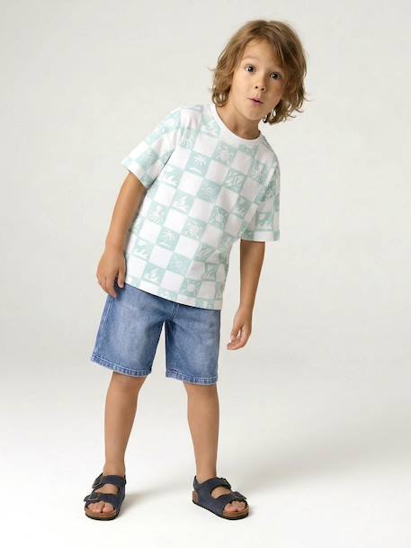 T-shirt manches courtes blanc+vert d'eau - vertbaudet enfant 