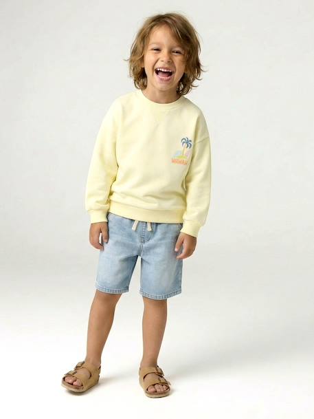 Sweat col rond manches longues jaune pâle+mangue+vert d'eau - vertbaudet enfant 