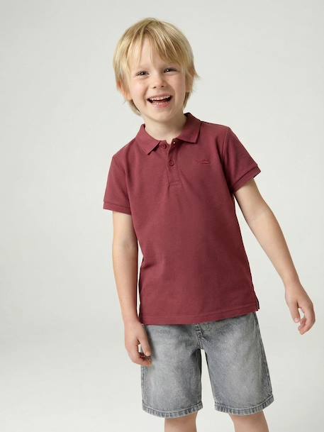Polo garçon manches courtes broderie poitrine blanc+bleu+jaune pâle+kaki clair+MARINE+terracotta - vertbaudet enfant 